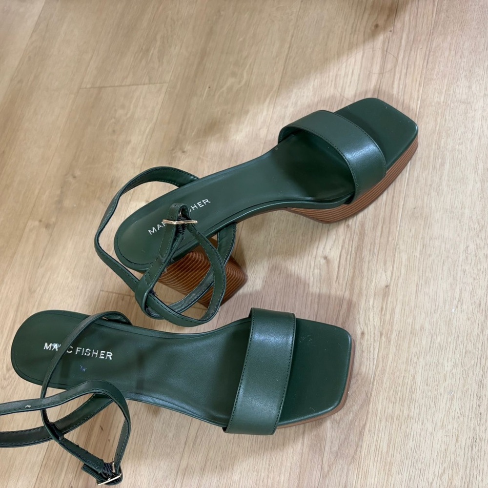 Marc Fisher Green Platform Sandals with Ankle Strap